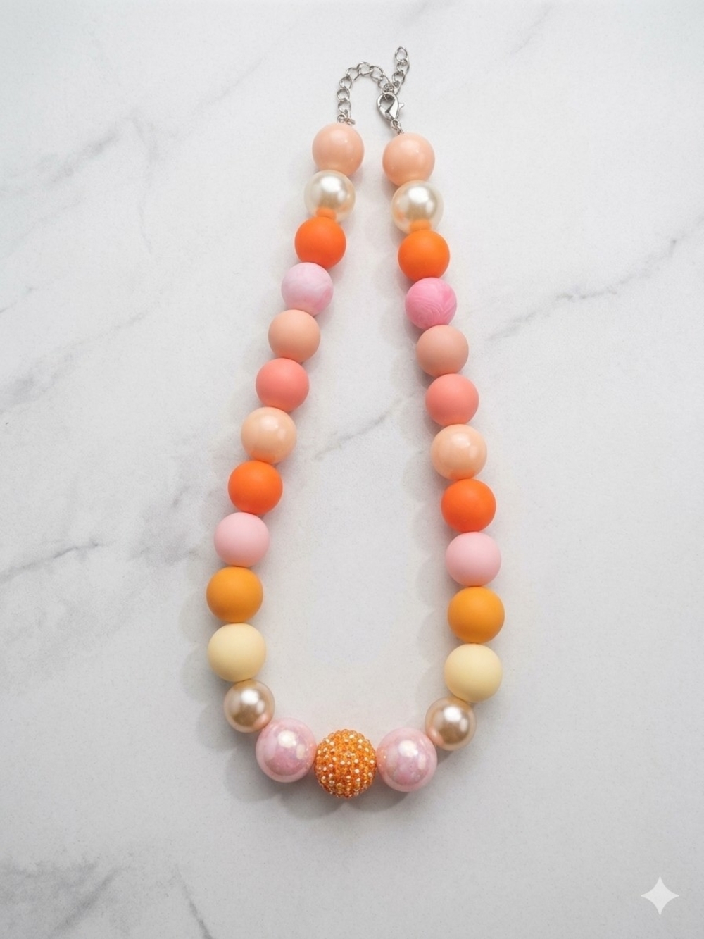 Colorful Beaded Necklace - Peach Orange Pink